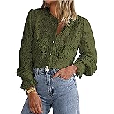 PRETTYGARDEN Women's Dressy Casual Lace Blouse Long Sleeve Button Up Shirts Tops Spring Fall Fashion Clothes