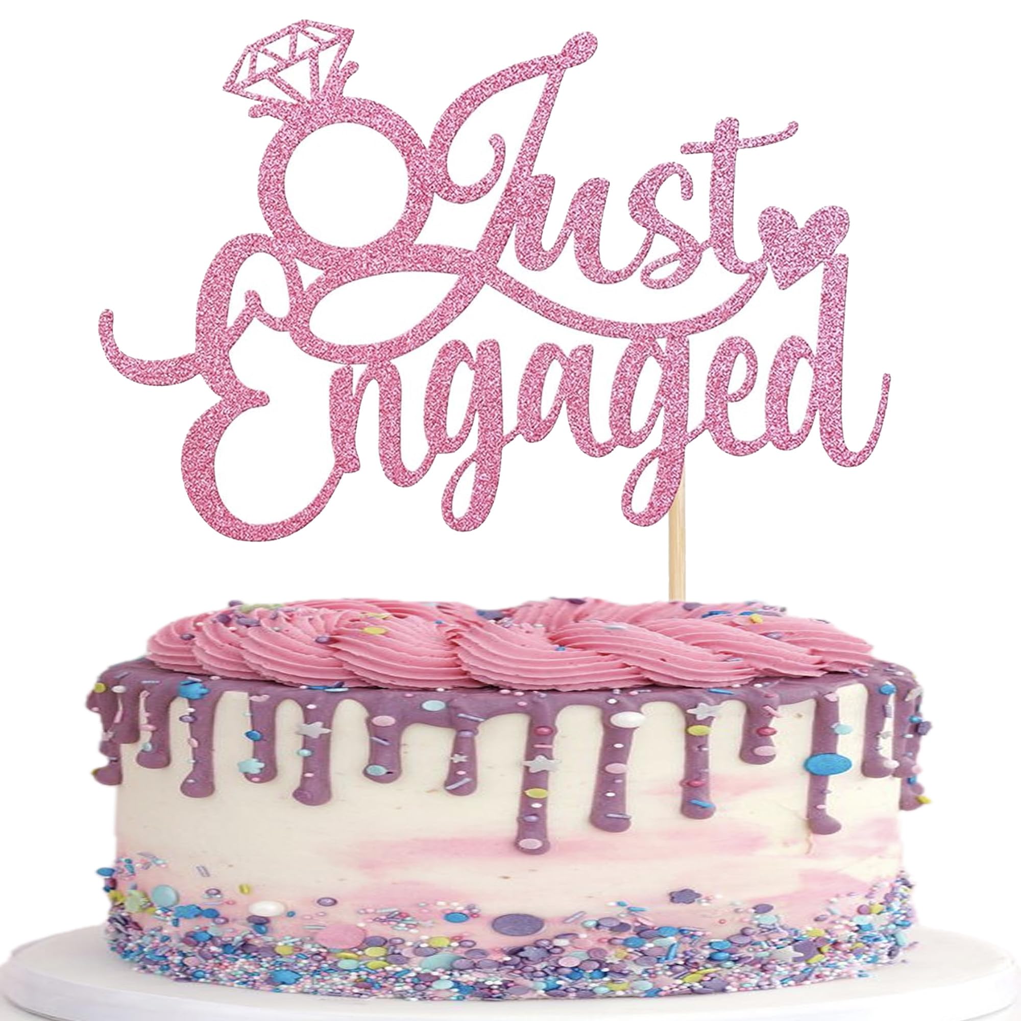 SYKYCTCY 1 Pack Just Engaged Cake Topper Glitter We're Engaged Cake Pick Bridal Engagement Wedding Cupcake Decoration Party Supplies Pink