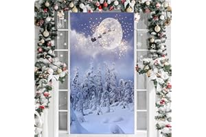 FINGUOLA Xmas Front Door Decorations, Winter Door Decorations Christmas Holiday Door Cover Door Banner Christmas Snowflake Backdrop for Xmas Home Decor Perfect Christmas Garage Door Decoration-3x6.6ft