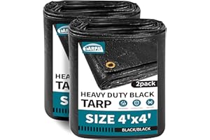 TARPAL Waterproof tarp 4x4 Feet（2Pack） Black Heavy Duty tarp 14mil polyethylene tarps Multifunctional Tarpaulin，Snow or UV Protection,Suitable for Outdoor Furniture, awnings,Roofs,Tents tarps Cover