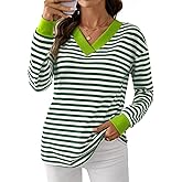 Fayenne Womens Long Sleeve Tops Dressy Casual Striped Shirts Color Block V Neck Blouses Tunic Fall Fashion 2025
