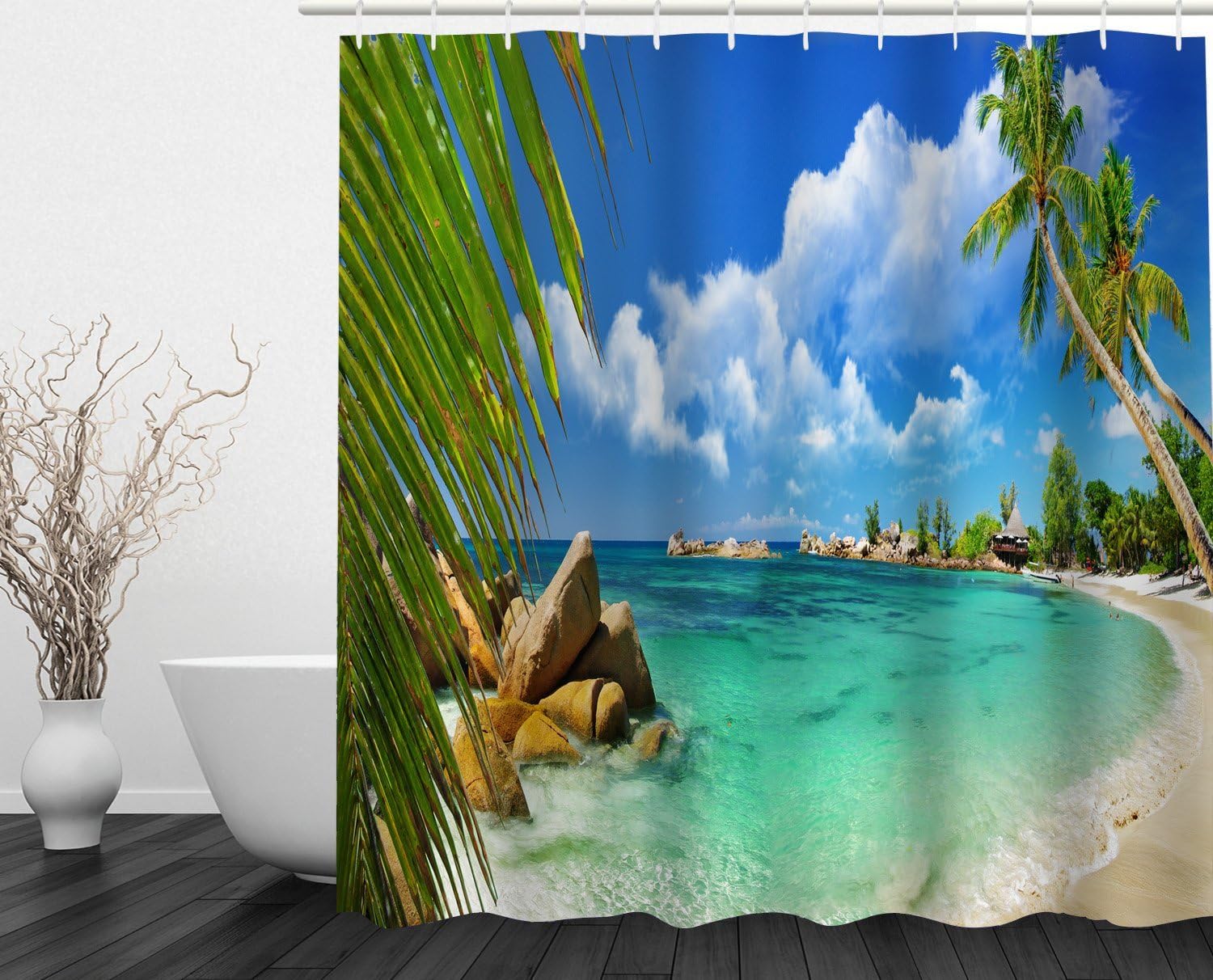 Amazon Com Broshan Tropical Beach Decor Shower Curtain Fabric
