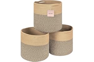 voten Storage Cubes Baskets Bins Organizer 11x11x11'' Fit 12x12''Cube Storage Organizer Bookcases Shelf,Durable Woven Cotton Storage Basket for Organizing,Round 3Pack Camel/Mixed Black