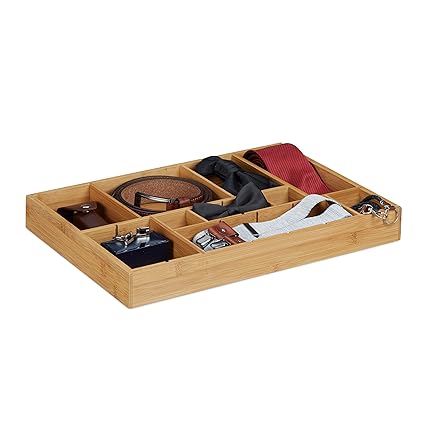 Relaxdays Schubladeneinsatz Bambus H x B x T: ca. 5 x 45 x 32 cm Küchenorganizer, Trennwände Besteckkasten, natur