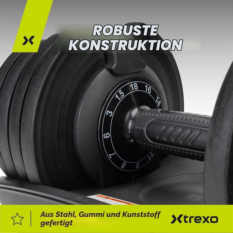 XTREXO Verstellbare Hantel 18 kg Gewichtsregulierung mit Drehknopf Gewichte Hantel aus Eisen für Krafttraining Verstellbare Kurzhantel mit Ergonomischem Rutschfestem Griff