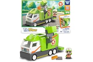 TILE TOWN Recycling Truck 15-Piece Magnetic Tile Playset, Interactive STEM Magnetic Tiles Toys, Includes 1 Action Figure and 2 Action Tiles
