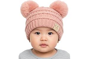 Funky Junque Double Pom Pom Baby Beanie – Newborn Girl Winter Hat 0–12 Months, Cute Cozy Knit Infant Beanies for Cold Weather