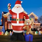 7FT Christmas inflatables - Gingerbread Christmas Decorations with Santa | Gingerbread Outdoor Christmas Decorations Join Christmas Santa Decor in a 7FT Lighted Scene with Gifts.