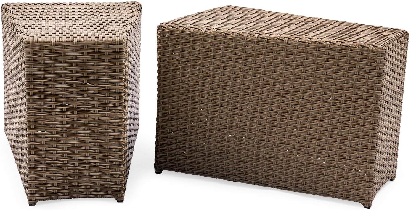 Amazon Com Kovalenthor Set Of 2 Wicker Outdoor Side Table For For Indoor Outdoor Use Side Table For Garden Lawn Deck Backyard Garden Outdoor