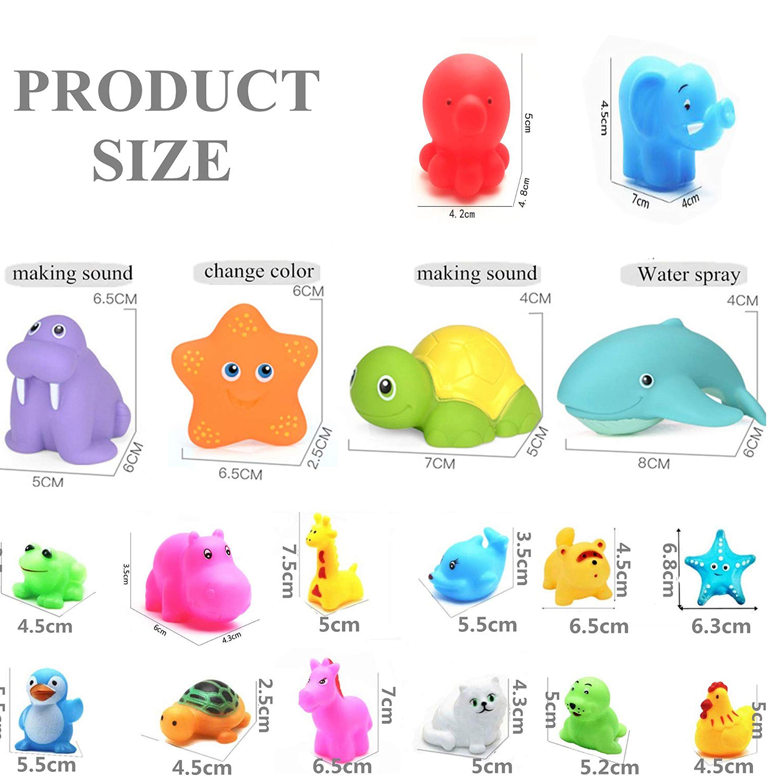 SouthStar Baby Bath Toys, 18pcs Baby Squirt Toys with Fishing Net,Floating Bath Toy Animals Bath Squirters, Bright Entertaining Toy for Children in Pool, Beach or Kids Bathtub 