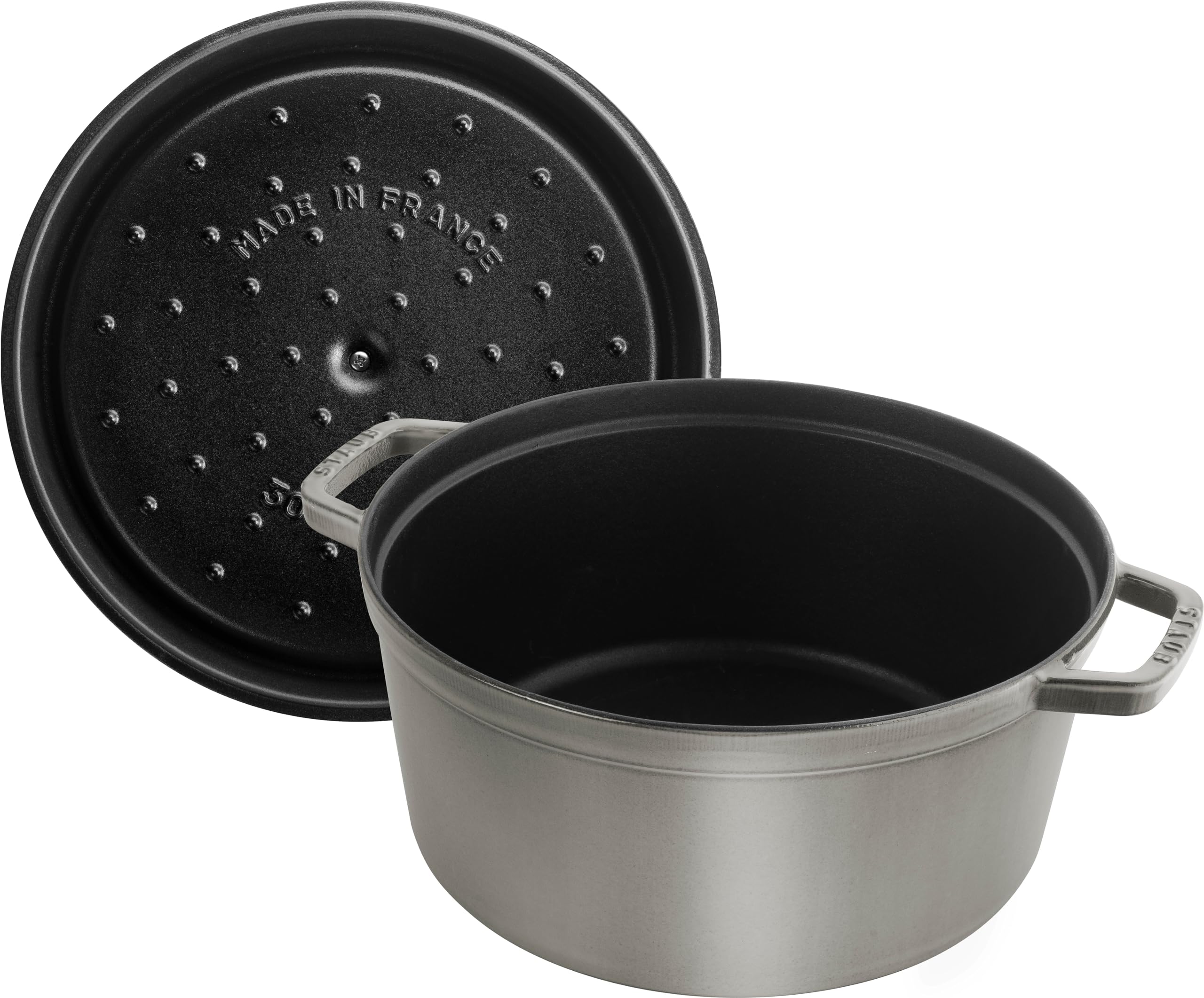 STAUB Cast Iron Roaster/Cocotte, Round, 8.35 L, Graphite Grey, 30 cm