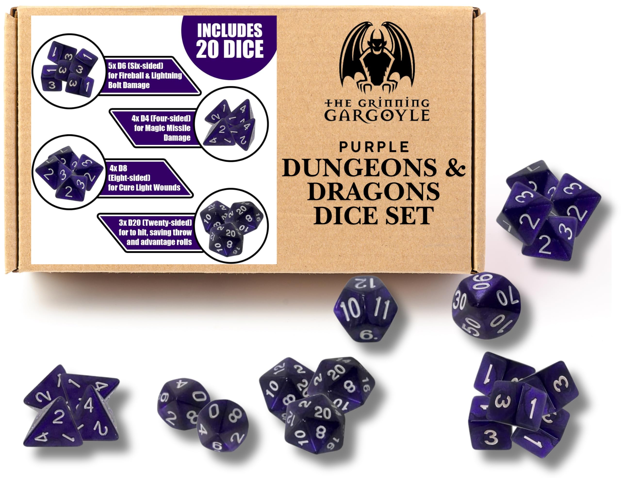 Dungeons and Dragons Dice Set x 20 Pearl Purple RPG Accessory - Epic Gaming DnD TTRPG - Polyhedral Dice Sets D&D – Role-Playing Dice Set - Pathfinder MTG Table Top RPG - D and D Poly (Ultimate)