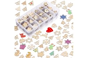 AWIZOM 300 Pieces Unfinished Mini Wooden Christmas Ornaments DIY Wooden Christmas Ornaments Mini Blank Wood Slice Cutout Xmas Craft for Holiday Winter Xmas Tree Hanging Decoration DIY Craft,30 Styles