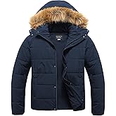 CREATMO US Men's Big and Tall Puffer Jacket Waterproof Winter Coats Fleece Lined Detachable Fur Hood Available In 2X To 6X