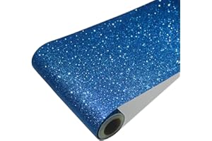 CRE8TIVE Blue Glitter Wallpaper Border Fabric Glitter Wallpaper Stick and Peel Removable Self Adhesive Sparkle Blue Wallpaper Border Decorative Wall Stickers for Bedroom Cabinets Drawers Crafts 8"x80"