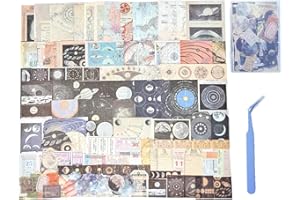 CHRYCELESTE 200pcs Vintage Scrapbook Stickers and Paper, Junk Journal Paper Kit,Astrology and Space Stickers, Plastic Case Packaging with Handy Pliers (Space Romance)