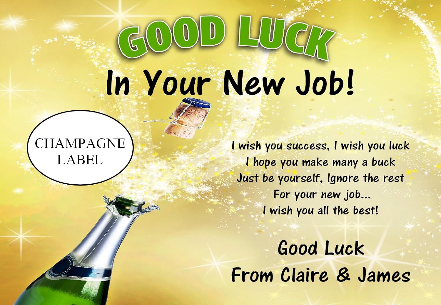 Personalised Good Luck New Job Wine Champagne Bottle Label Gift Idea N62 Good Luck Congratulations Home Kitchen Clinicadelpieaitanalopez Com