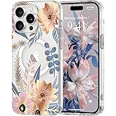 Pepmune Magnetic for iPhone 15 Pro Case Floral, Cute Luxury Clear Flower Cover for Women Girls Elegant Aesthetic Soft [Compatible with Magsafe] Protective Cover Phone Case for iPhone 15 Pro, Blossom