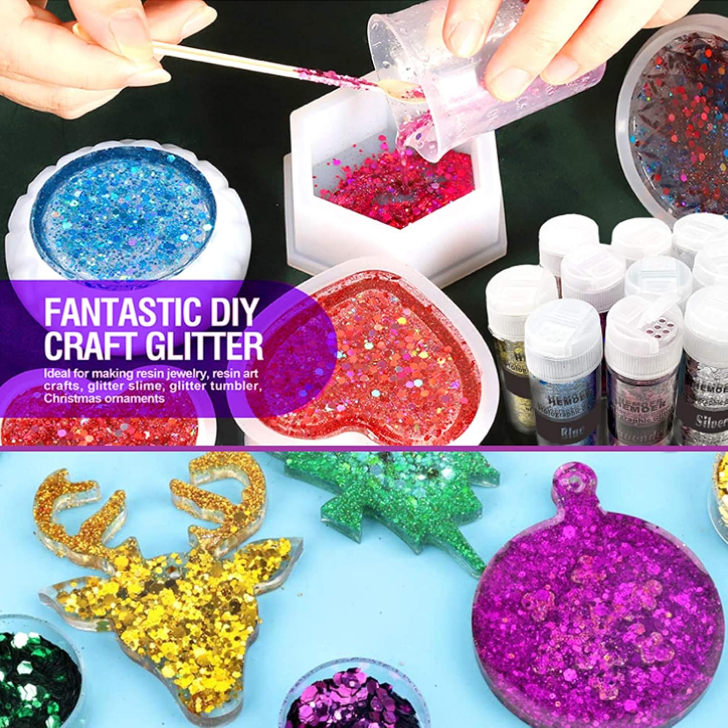HEMOER 12 Colors Holographic Chunky Glitter, 144g Craft Glitter Cosmetic Grade Sequins for Body Face, Eyes, Craft - Image 5