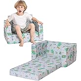 lasoftan Kids Sofa for Toddler, 2-in-1 Toddler Couch Fold Out, Convertible Sofa to Lounger Bed for Girls and Boys, with Removable Cover & Double Pockets - Gray Dinosaur