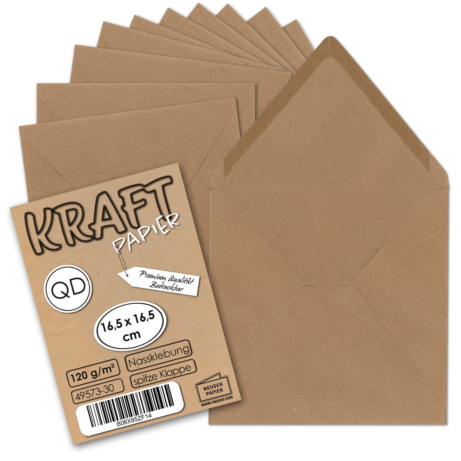 Square envelopes, 16.5 cm, craft paper in sand brown, wet bonding, blank envelopes, paper made from recycled paper, mail envelopes without windows in square format, Environment series 25 Umschläge 09 Quadratisch-Umschläge-Nassklebung