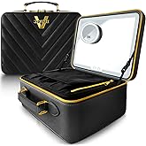 JENNI V Upscale PU Leather Makeup Bag with Light Up Mirror, 3 Brightness Settings, Adjustable Dividers - Replace Your Bulky Vanity While On the Go - Chic Travel Makeup Case Box - Makeup Organizer Bag