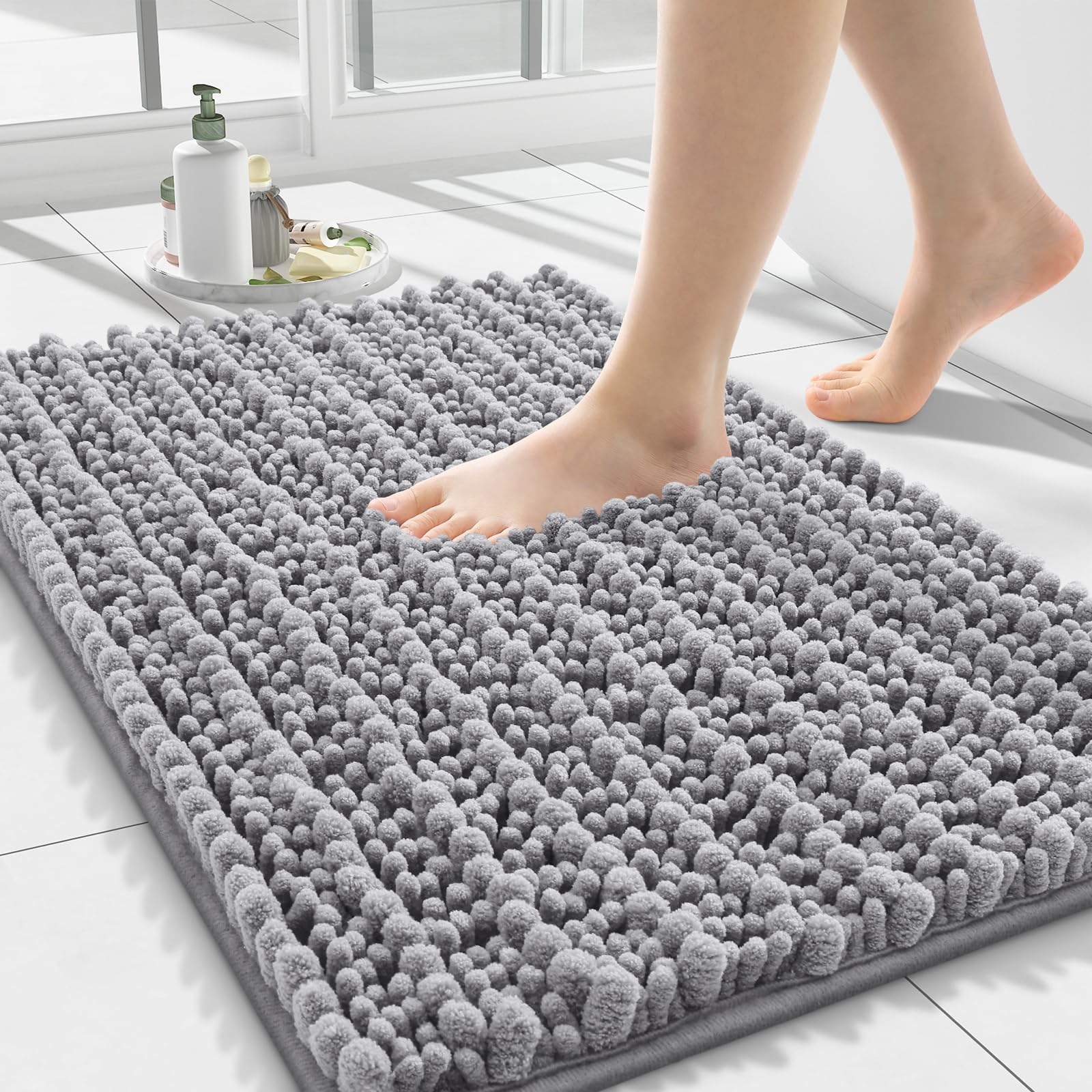 Photo 1 of Smiry Bathroom Rugs Mat 24x16, Extra Soft Absorbent Chenille Bath Rugs, Non Slip Rubber Backing Machine Washable Quick Dry Bath Mats for Bathroom Floor, Tub, Shower, Home Decor Accessories, Grey