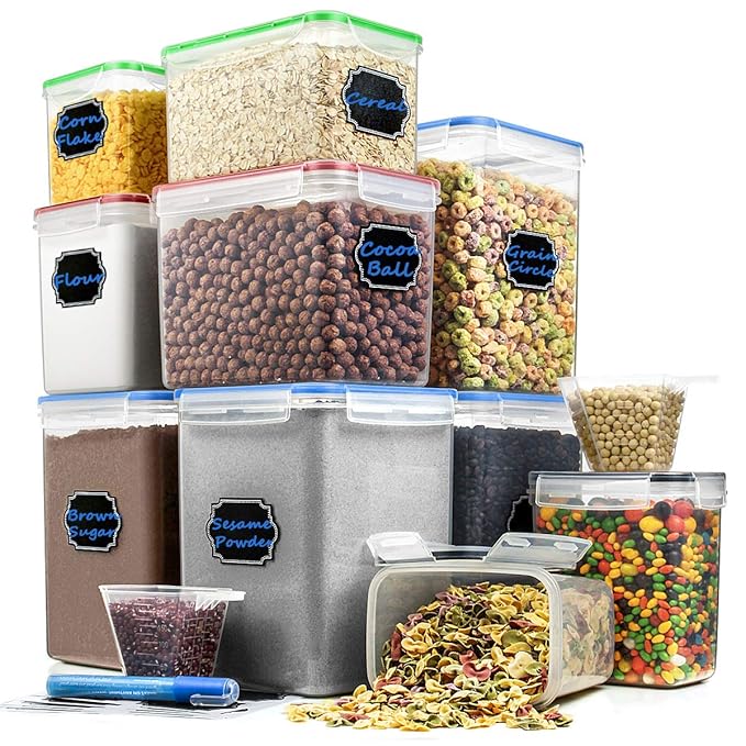 Cereal Containers Flour and Sugar Storage Containers Hangoes (set of 10) Airtight Plastic