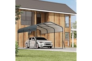 KOKEBREN 12x20 FT Metal Carport, Outdoor Car Port Canopy with Reinforced Base and Galvanized Steel Roof, Heavy Duty Garage Car Shelter Shade for SUV, Truck, Boats