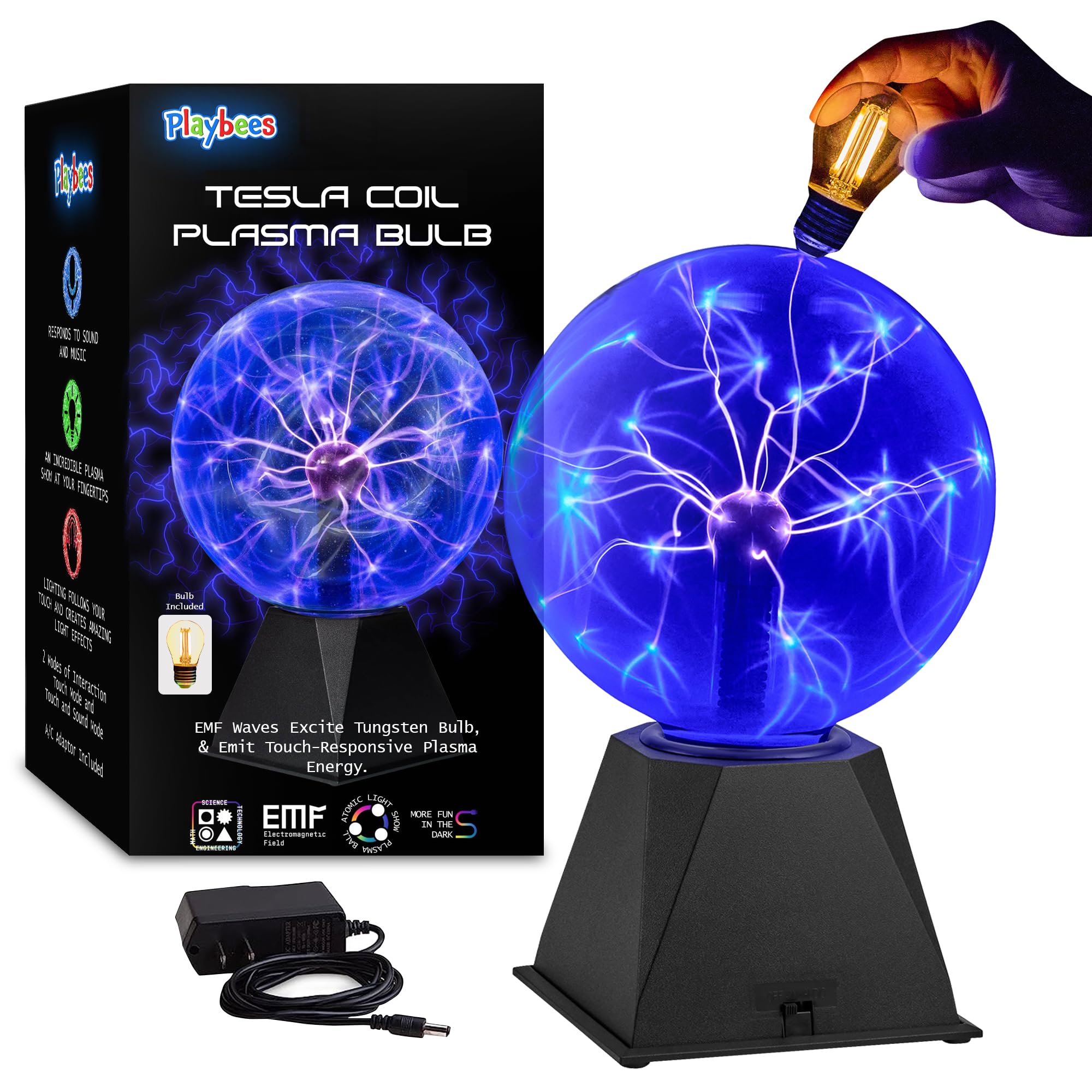 Blue Plasma Ball - 7 Inch - Tesla Coil Bulb Static