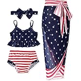 Infant Toddler Baby Girl Two Piece Swimsuit with Cover Up Skirt Ruffle Bathing Suit Bikini Headband Set