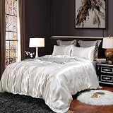 Loussiesd Hotel White Comforter Cover Single Silk Like Satin Bedding Set
