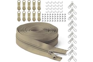 #5 Nylon Zipper Tape for Sewing: YZSFIRM 10 Yard Zippers by The Yard Khaki Nylon Coil Zippers for DIY Sewing Craft - Replacement Zipper Roll with 10 Bulk Metal Zipper Slider - 10 Double Slider