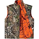 GUGULUZA Camo and Orange Hunting Reversible Vest, Game Vest Jacket for Hunting Camping (M-4XL)