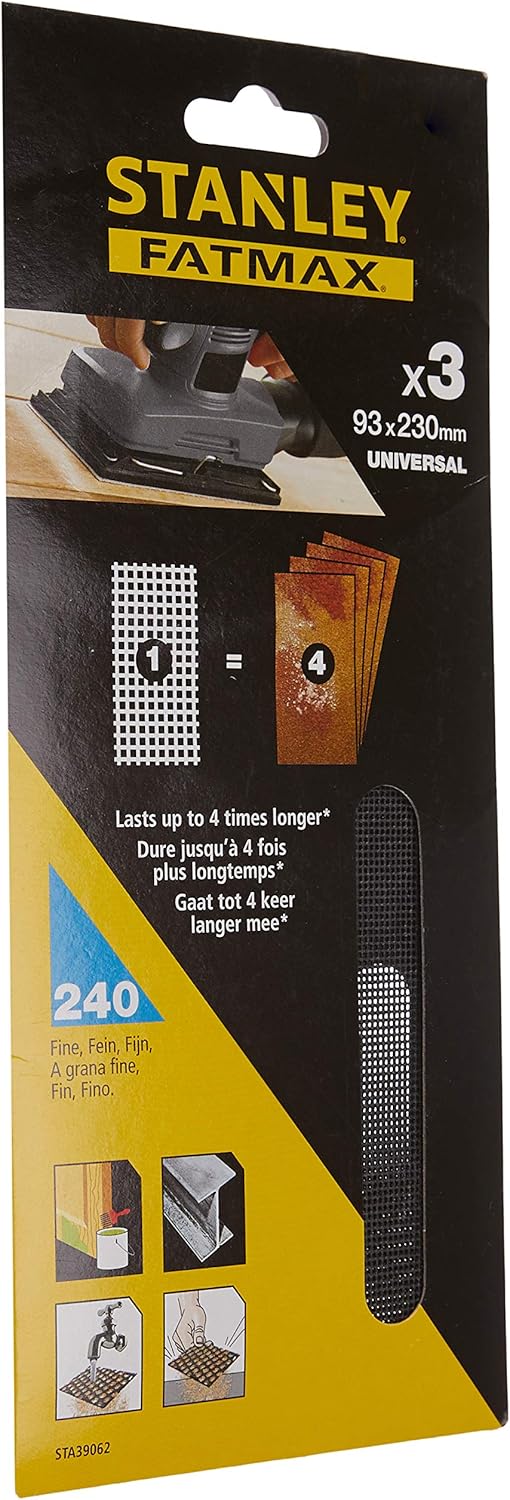 3 hojas de lija de Malla 1/3 (93x190mm), no Velcro. Grano 240, Grau