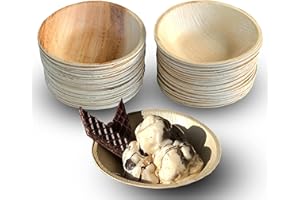 RAJ UNIQUE COLLECTION Raj Disposable Palm Leaf Bowls (50 Count, 6.5" Bowl) Strong Bowls Like Bamboo Party Bowl - Decorative Compostable Tableware for Lunch, Dinner, Birthday, Outdoor, BBQ, Picnic, Parties