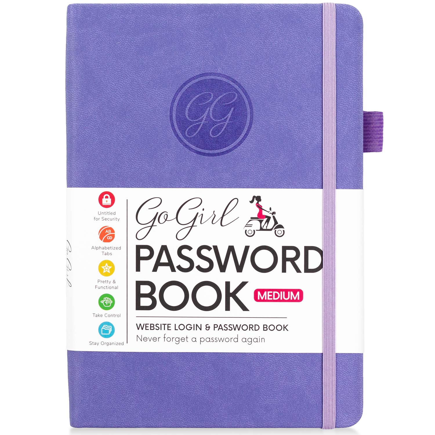 GoGirl Password Book with Alphabetical tabs – Internet Address & Password Keeper Logbook for Password Organization, Journal Notebook for Saving Website Logins. Medium Size 13.5 x 19cm - Lavender
