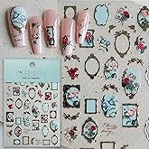 CESTSIREN Golden Frame Flower Nail Art Stickers, Embossed Nail Decals,Vintage Floral for Nail Art Design, Self-Adhesive, Nail Accessories for Women,Aesthetic Nail Art Supplies
