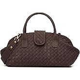 Suede Woven Tote Bag for Women Faux Suede Shoulder Bag Woven Purse Vintage Top Handle Handbags Slouchy Hobo Purses Satchel