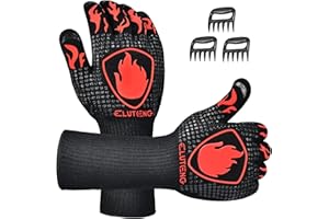 ELUTENG BBQ Long Gloves 1472℉ Heat Resistant Grilling Glove Silicone Non-Slip Oven Heatproof Longer Kitchen Washable Gloves for Barbecue, Cooking, Baking, Camping Fire Pit Black