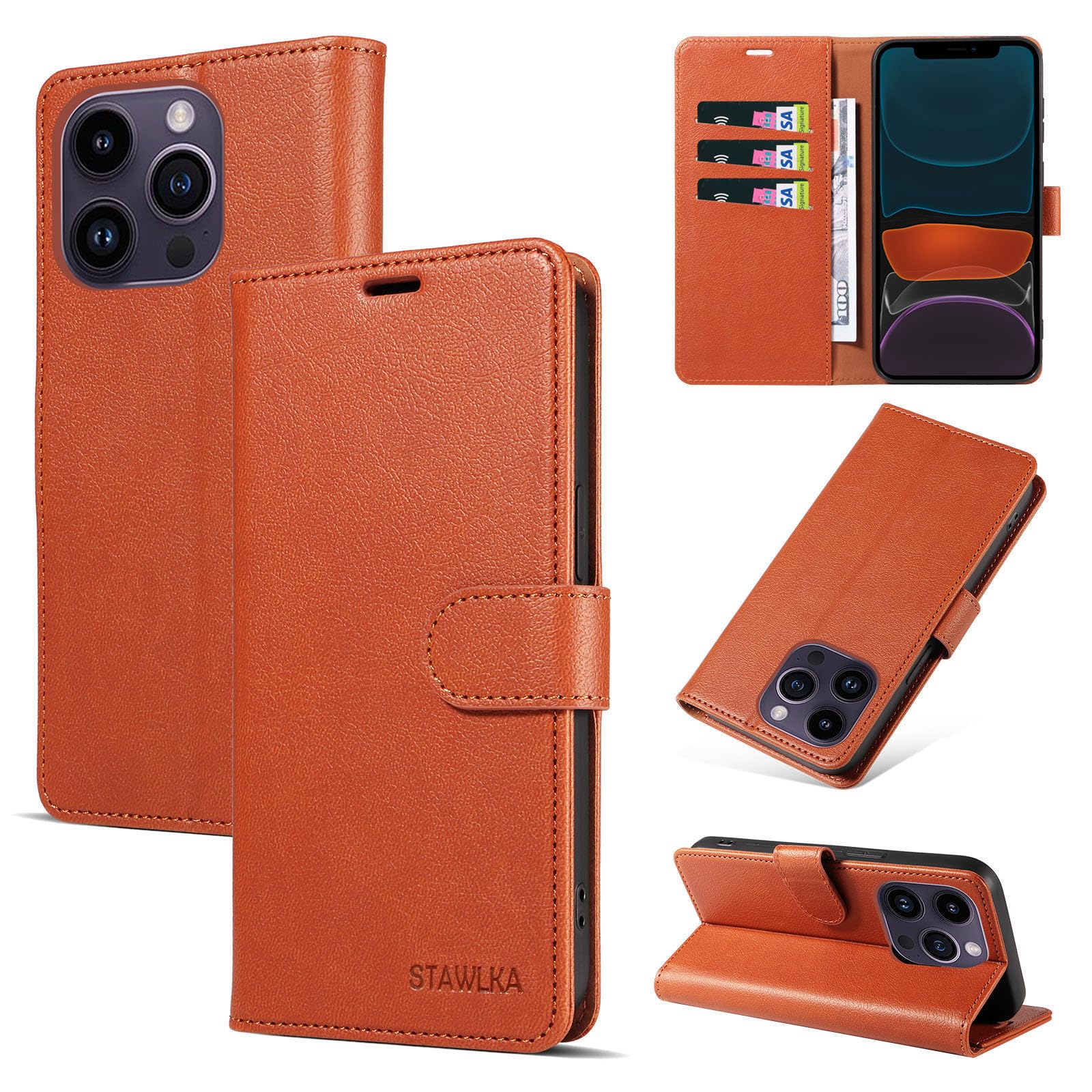 STAWLKA Case for iPhone 11 Pro, Premium PU Leather Flip Magnetic Buckle Wallet Case Kickstand Blocking RFID Shockproof Protective Phone Cover for iPhone 11 Pro - Brown