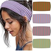 SENMAY 4pcs Striped Headbands for Women Wide Head Bands for Women's Hair Non Slip Wraps Elastic Stretchy Fashion Bandanas Workout Yoga Cute Hair Bands for Women's Hair Accessories