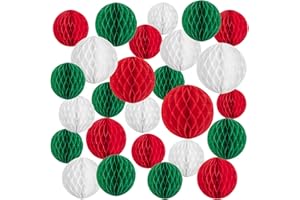 SUNBEAUTY 27 PCS Red Green White Christmas Party Hanging Honeycomb Decorations for Xmas New Year Winter Birthday Wedding Baby Shower