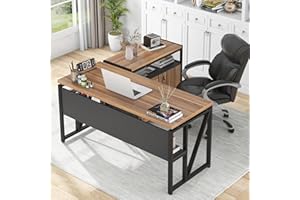 Tribesigns 55-inch L Shaped Desk with Drawer Cabinet, Executive Computer Desk and lateral File Cabinet, 2 Piece Home Office Furniture with Drawers for Hanging File, Doors with Locks (Brown, 55 inches)