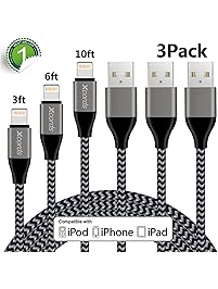 Phone Charger USB Cable 3Pack 3FT 6FT 10FT 8Pin Nylon Braided Charging Cord Compatible X 8 8Plus 7 7Plus 6s 6sPlus 6 6Plus SE 5 5s 5c