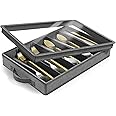 Sorbus Flatware & Utensil Storage - Gray Fabric Chest Box for Storage and Organizing Utensils, Silverware, Flatware, Cutlery - Silverware Organizer Container with Clear Lid & Adjustable Divider