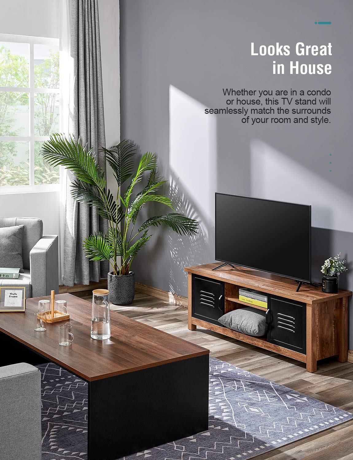 Kealive Tv Stand Wood Rustic Entertainment Center For Flat Screens Up To 50 Modern Tv Console Farmhouse Media Center With Doors And Shelves For Home Living Room Oak Buy Online In