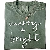 Comfort Colors® Merry and Bright Christmas T-Shirt: Cute Festive Holiday Outfit, Family Xmas Gift