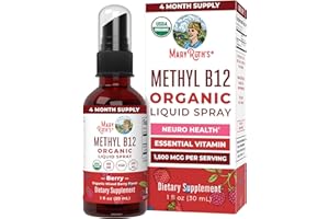 MaryRuth Organics Vitamin B12 Liquid Spray | Vegan, Non-GMO, Gluten-Free | USDA Organic Supplement | Energy & Nervous System Support | B12 Vitamins for Women & Men | 1,500 mcg | 1 Fl Oz