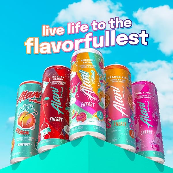 ALANI NU SHERBET SWIRL SUGAR FREE, LOW CALORIE ENERGY DRINKS, 200MG CAFFEINE, BIOTIN B VITAMINS, ZERO SUGAR, 10 CALORIES, 12 FL OZ CANS, 24 PACK